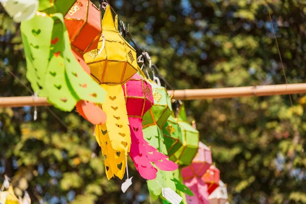 Foto vista de ángulo bajo de hojas de varios colores colgando en el árbol