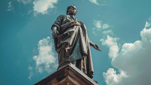 Foto vista en ángulo inferior de una estatua de un erudito contra un fondo de cielo azul brillanteimagen generada por ia