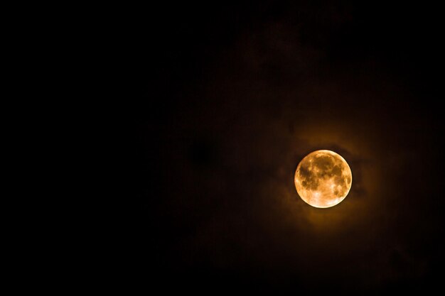 Vista en bajo ángulo de la luna contra el cielo por la noche