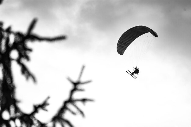 Foto vista en bajo ángulo de una persona en parapente contra el cielo