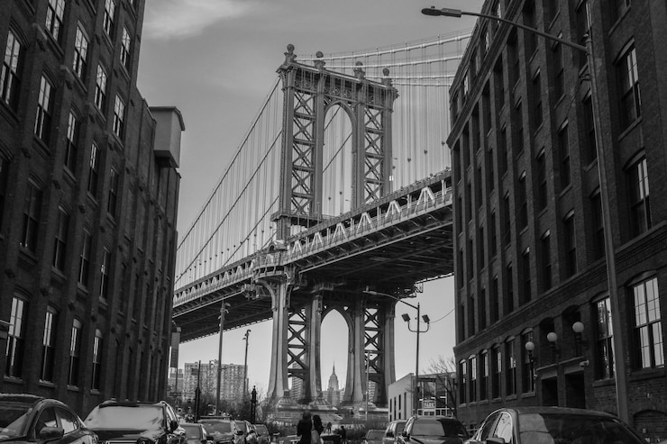 Foto vista en bajo ángulo del puente de brooklyn
