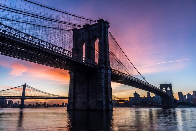 Foto vista de ángulo bajo del puente colgante