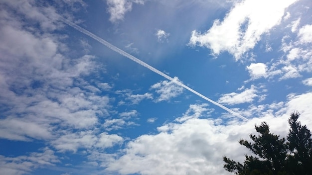 Vista de ángulo bajo del rastro de vapor en el cielo