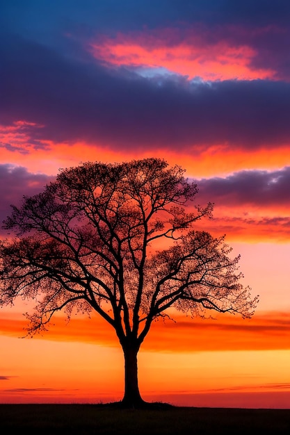 Vista de bajo ángulo de una silueta de un árbol contra un cielo naranja Aigenerado