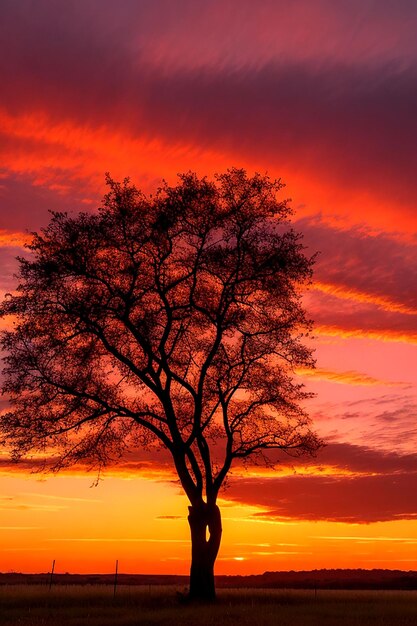 Vista de bajo ángulo de una silueta de un árbol contra un cielo naranja Aigenerado