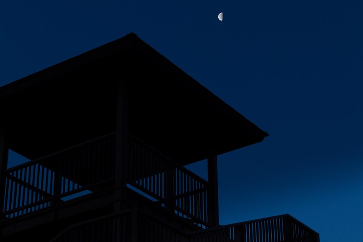 Foto vista en bajo ángulo de la silueta del edificio contra el cielo azul