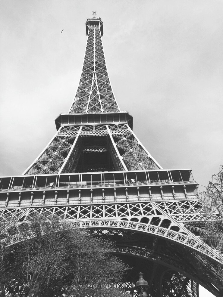 Foto vista en bajo ángulo de la torre eiffel