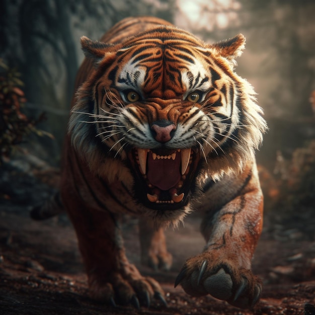 Vista del animal tigre enojado en la naturaleza