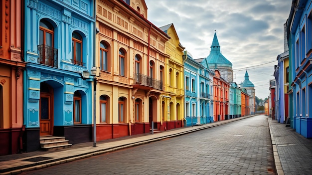 Vista de la antigua calle Tatar Sloboda con coloridas casas antiguas