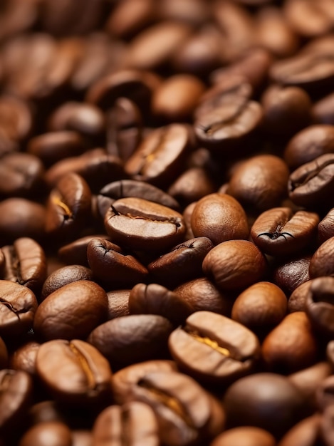 Vista aproximada de grãos de café ou sementes de café Profundidade de campo rasa