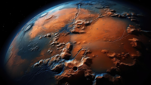 Vista aproximada de Marte vista do espaço