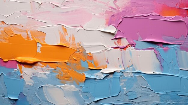 Vista aproximada de uma pintura de arte abstrata áspera com um pincel de tinta a óleo e uma faca de palete sobre tela