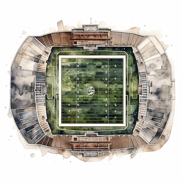 vista arafa de um campo de futebol com um campo verde e um campo branco generativo ai