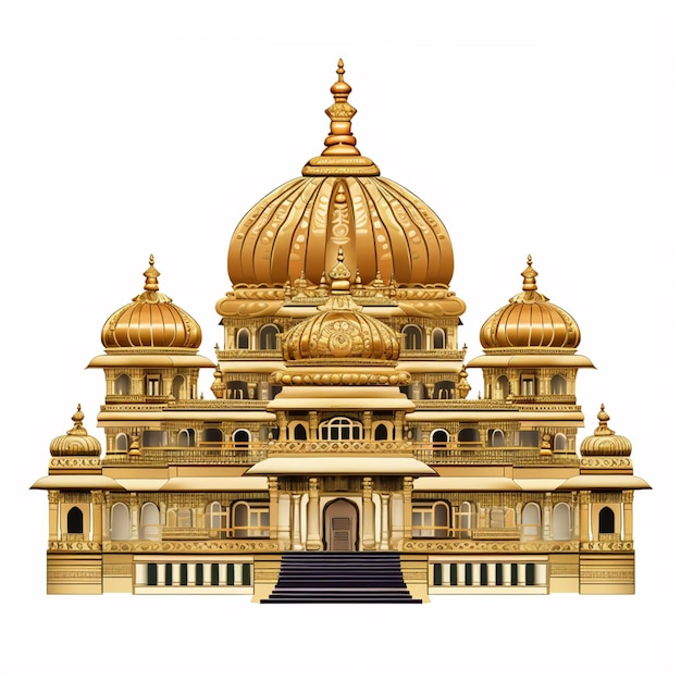vista arafa de um templo dourado com uma escada que leva até ele IA generativa