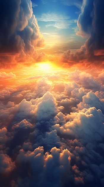 vista arafada de um pôr do sol sobre um céu cheio de nuvens, IA generativa
