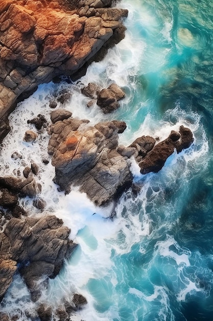 Vista de Arafed de una costa rocosa con un cuerpo de agua generativa ai