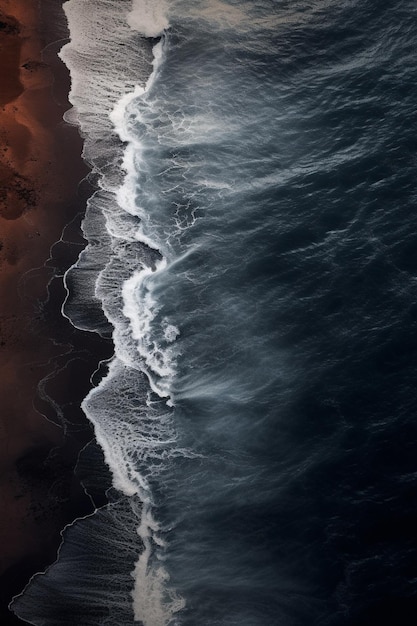 Vista de Arafed de una playa con olas y arena generativa ai