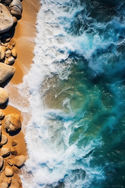 Vista de Arafed de una playa con rocas y agua generativa ai