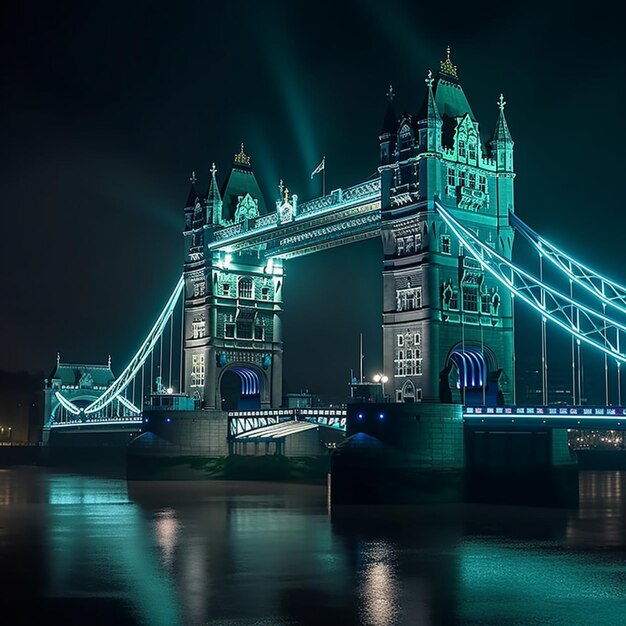 vista arafed de un puente con luces encendidas por la noche ai generativa