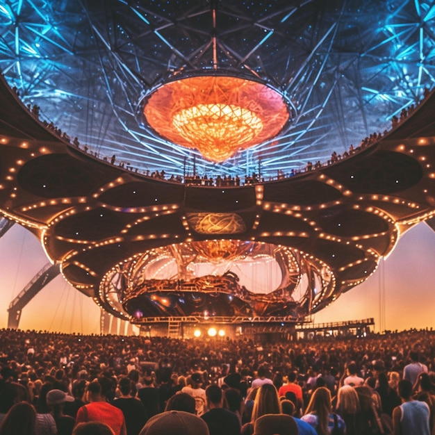 Foto vista arafed de una sala de conciertos con una gran multitud de personas ai generativa