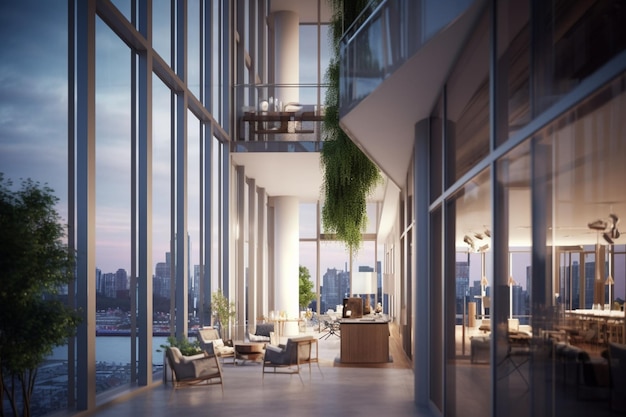 vista arafed de una sala de estar con balcón y balcón ai generativo