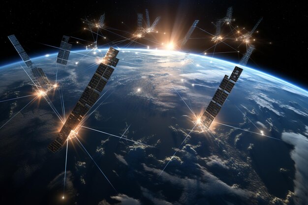 vista arafed de un satélite con múltiples satélites en el cielo generativo ai
