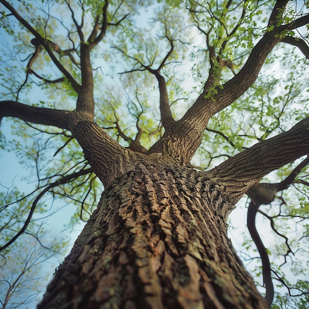 vista araffe de un árbol con un fondo de cielo generativo ai