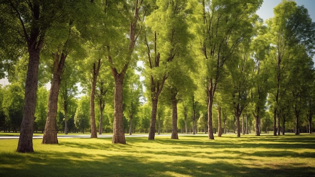 una vista de los árboles en el parque