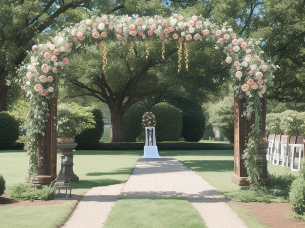 Foto vista en el arco de la boda en el frente