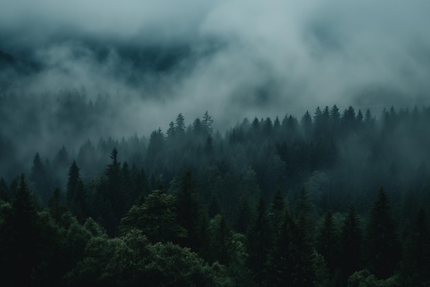 vista arrafada de un bosque con algunos árboles en primer plano