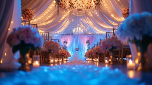 vista arrafed de una ceremonia de boda con velas y flores generativo ai