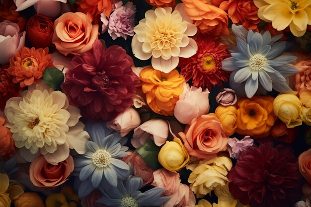 Foto vista de arriba hacia abajo de hermosas flores en un estudio
