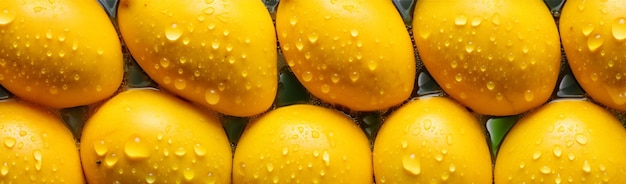 Vista de arriba hacia abajo de mango fresco con gotas de agua