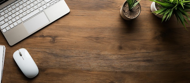 Una vista de arriba hacia abajo de una mesa de trabajo con un amplio espacio de copia Generative Ai