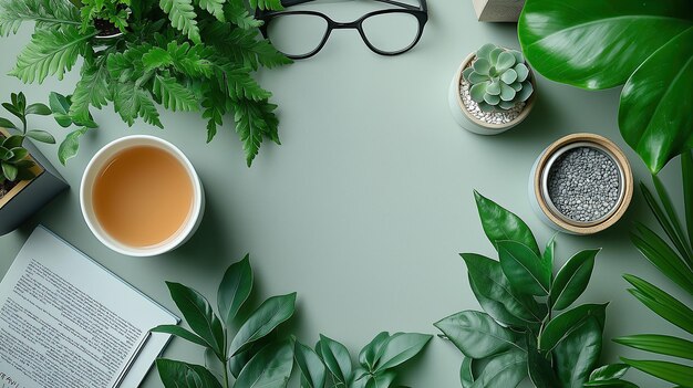 Una vista de arriba hacia abajo de una mesa de trabajo con un amplio espacio de copia Generative Ai