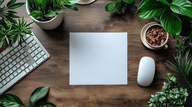 Una vista de arriba hacia abajo de una mesa de trabajo con un amplio espacio de copia Generative Ai