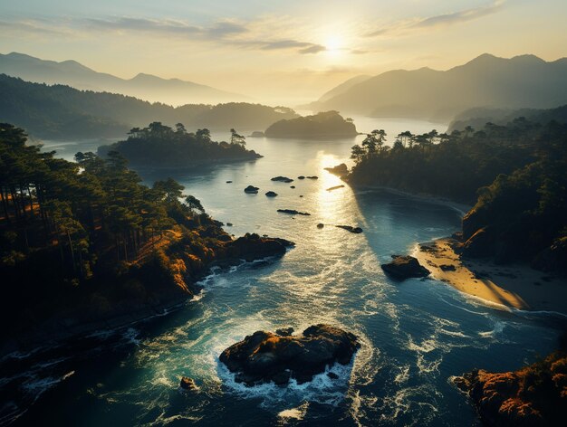 Foto vista de arriba hacia abajo de la paisaje acuático