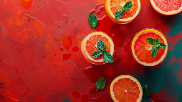 Foto vista de arriba de los cócteles de pomelo fresco o naranja roja