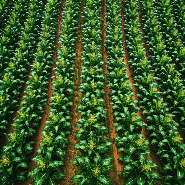 Foto vista desde arriba de los cultivos de maíz que pronto se cosecharán en las filas en una granja de east anglia, reino unido.