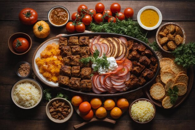 Vista desde arriba delicioso arreglo de comida serbia