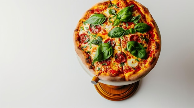vista desde arriba del globo de la pizza en el soporte del globo en blanco AI Generative