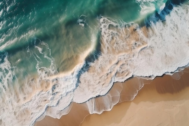 Vista desde arriba Hermosas olas del mar Playa de arena y mar increíble La textura del agua Ilustración generada por IA