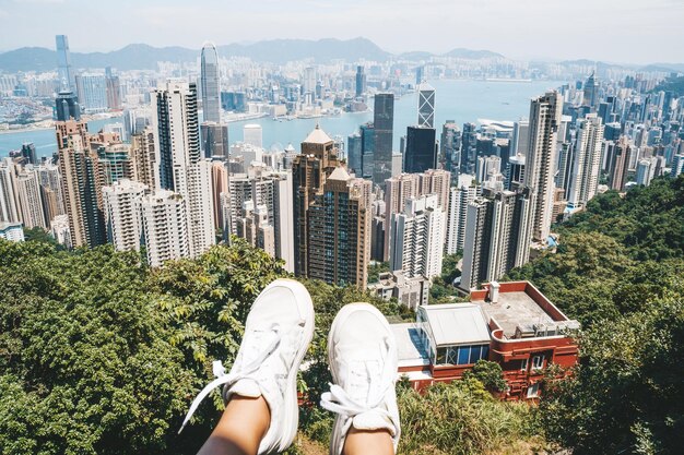 Foto vista desde arriba en hong kong desde el pico victoria