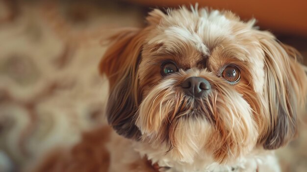 vista de arriba Un shih tzu atento mira con expectación