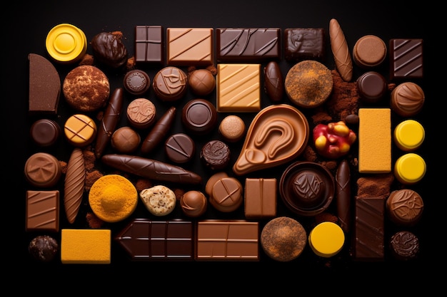 Vista de arriba de varios chocolates