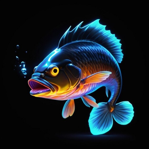 Foto vista de arte generado por ia de peces de neón coloridos en 3d