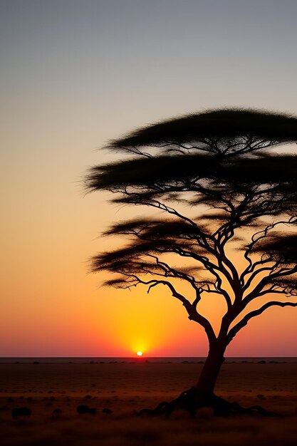 Foto vista del atardecer del árbol africano