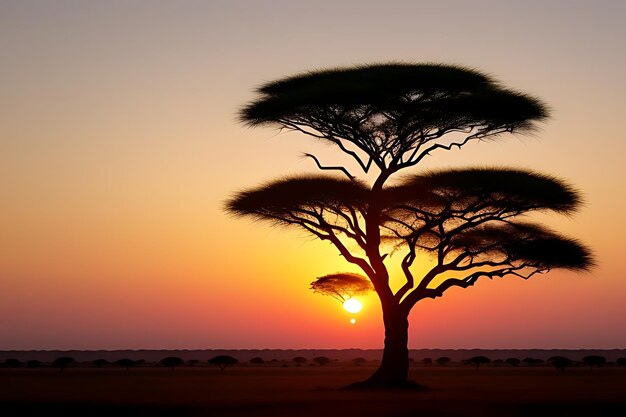 vista del atardecer del árbol africano