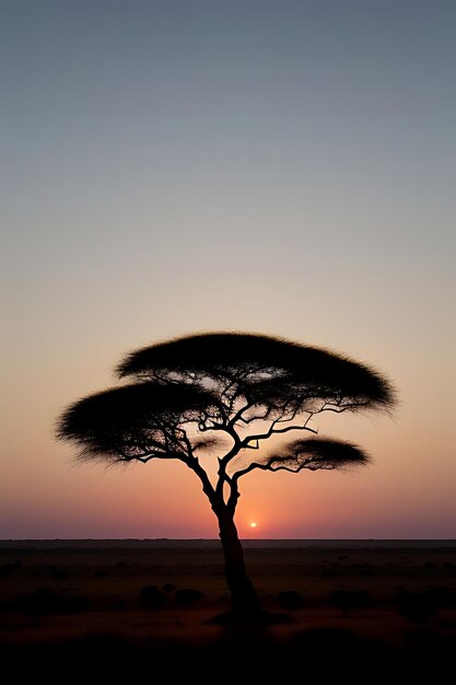 Foto vista del atardecer del árbol africano