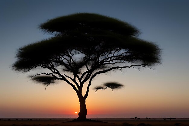 vista del atardecer del árbol africano